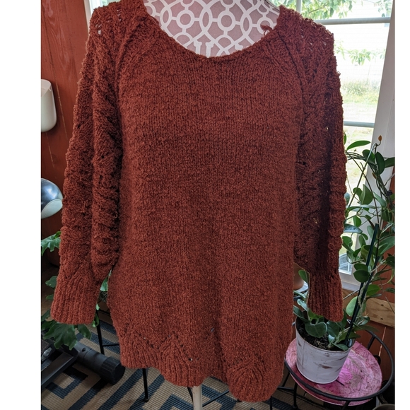 Anthropologie Pilcro Devenne Pointelle Pullover Sweater Cedar rust color - Picture 2 of 9
